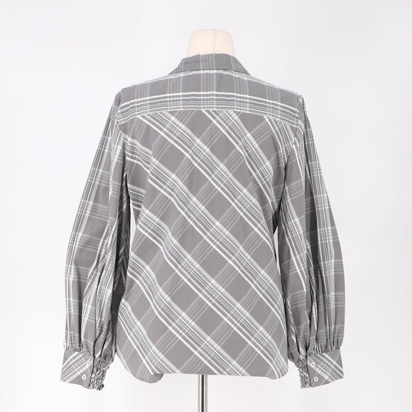 CHICO'S Poplin Billow Sleeve Gray Plaid Button Front Shirt Size 2 (US 12) - Picture 6 of 8